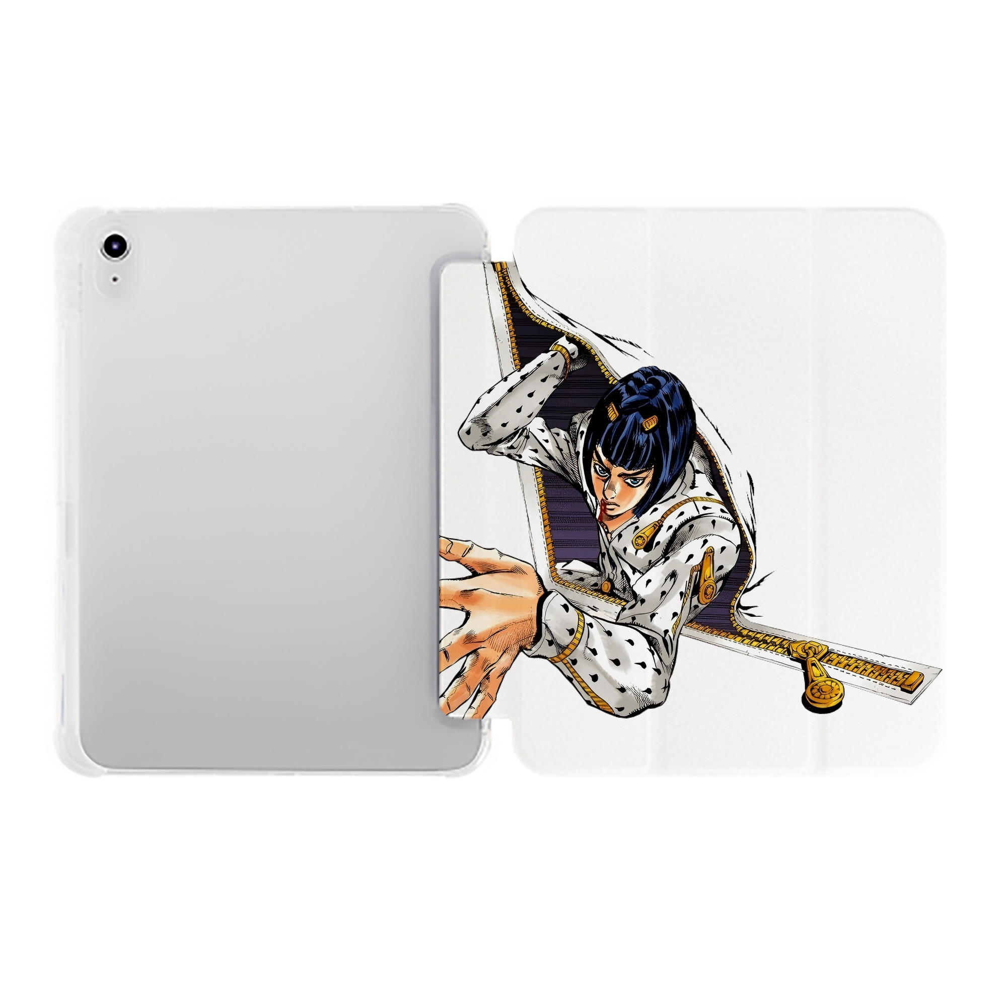 （画像用） ジョジョの奇妙な冒険 ブローノ?ブチャラティ JoJo's Bizarre Adventure Bruno Bucciarati IPad ケース ペン収納付き 三つ折りスタンド PUレザー×シリコン 対応機種9.5/10.5/10.9インチ